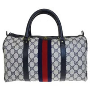 Gucci Sherry Handbag Boston GG Interlocking Navy Blue Red Leather
